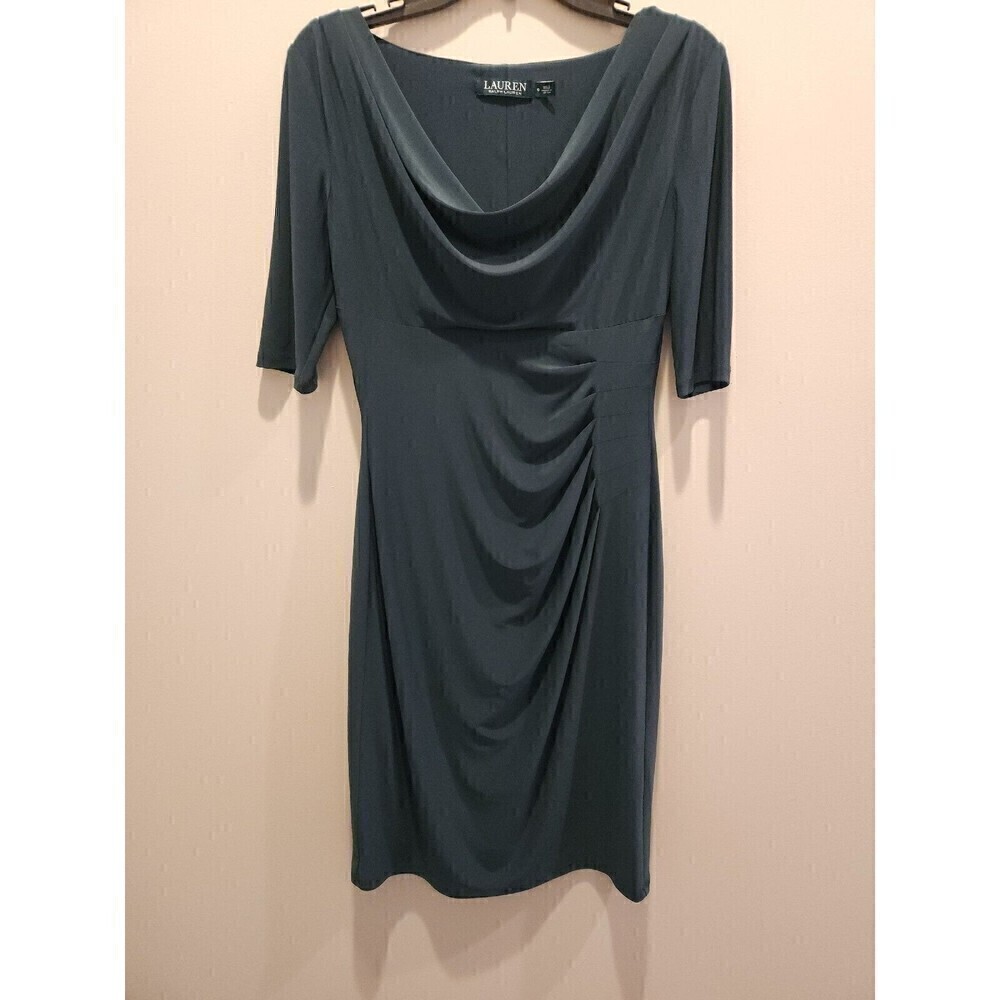 Lauren Ralph Lauren dark green Black Label Classic Dress Knit Ruched front sz 6
